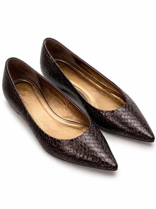 Giuseppe Zanotti Shoes - Giuseppe Zanotti Brown and Gold Snakeskin Flats